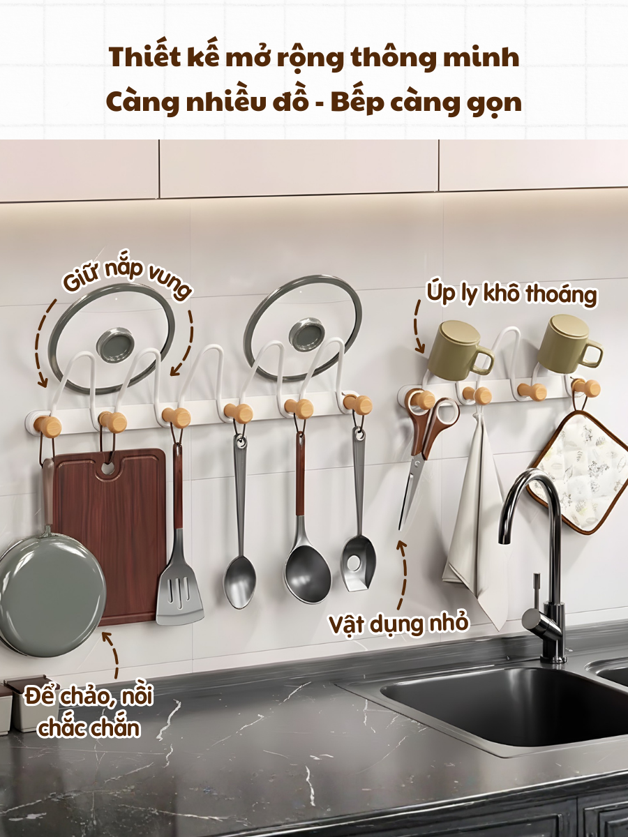 Móc treo nhà bếp Dola Home tối giản, phong cách Japandi, không cần khoan tường treo đồ nhà bếp,tiết kiệm không gian