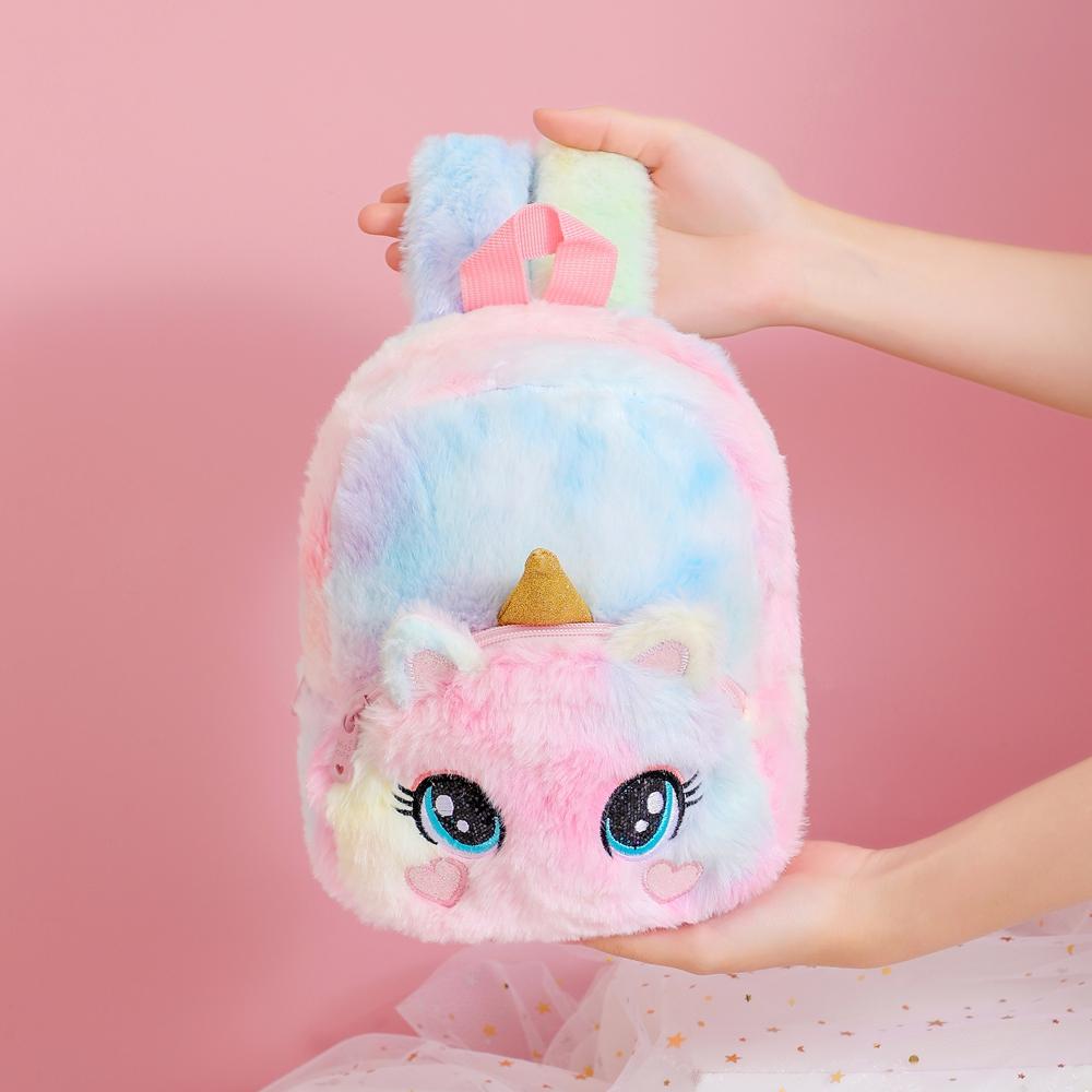 Kawaii Sang Trọng Kỳ Lân Ba Lô Dành Cho Trẻ Em Hoạt Hình Dễ Thương Mèo Schoolbag Thu Đông Kidergarten Trẻ Em Lông Mềm Schoolbag