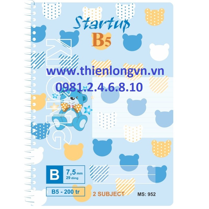 Sổ lò xo đơn B5 - 200 trang; Klong 952 bìa xanh biển