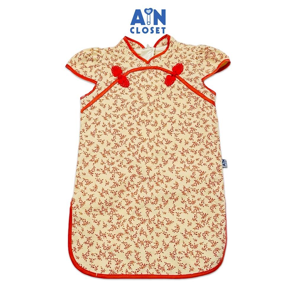 Đầm sườn xám bé gái họa tiết Lá Nhí cam thô bông - AICDBGSR8MKU - AIN Closet
