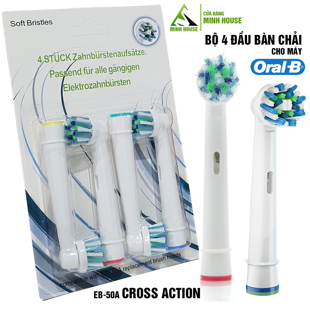 Cho máy Oral B Braun Cross Action EB-50A, Set 4 cái/ vỉ, Bộ 4 đầu bàn chải đánh răng điện đánh tan mảng bám. Tặng kèm móc khóa – Minh House