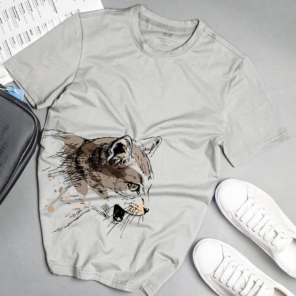 Áo phông nam mèo cá tính phong cách unisex màu xám