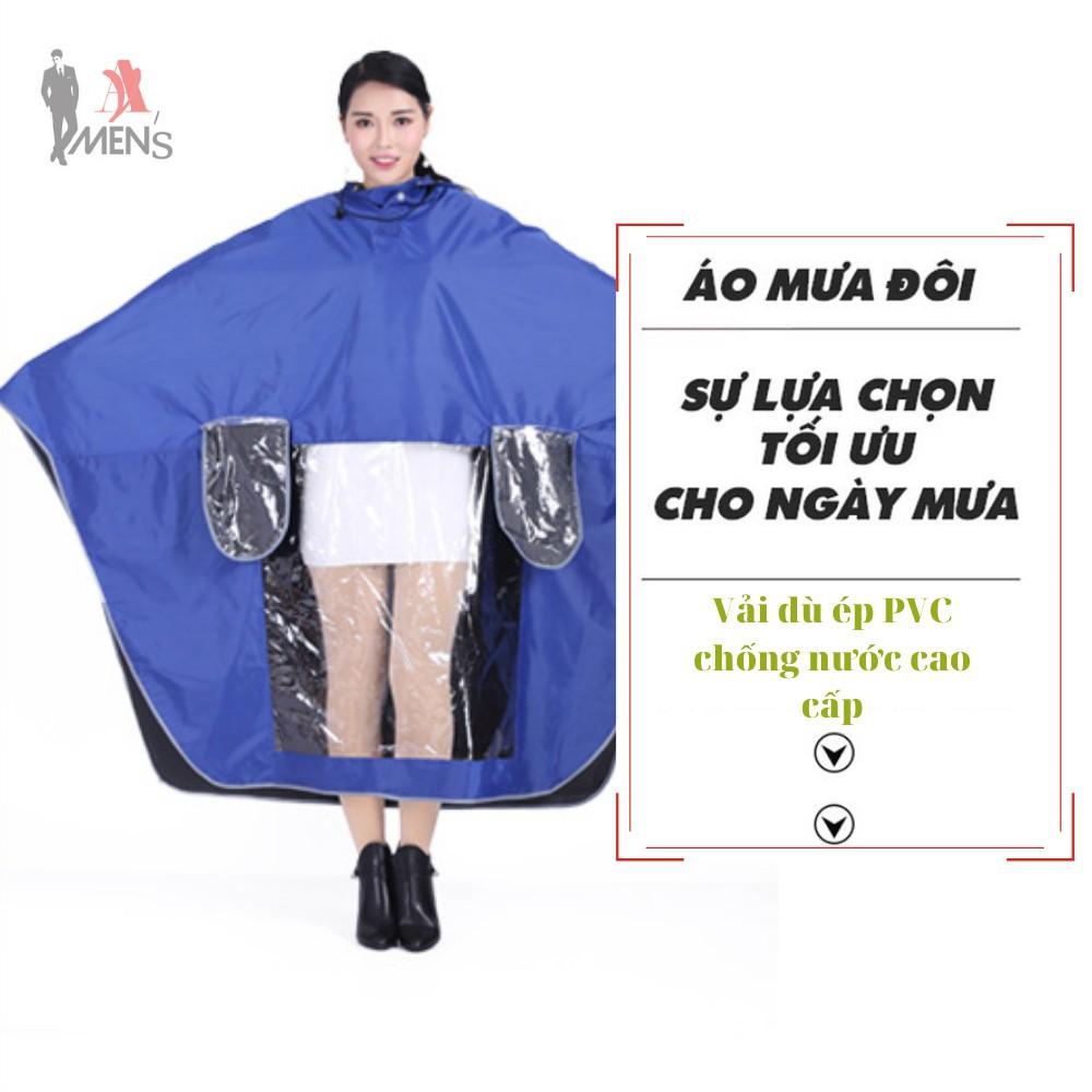 // Áo mưa đôi, áo mưa 2 đầu vải dù ép PVC chống nước chống rách có kính che mặt cao cấp