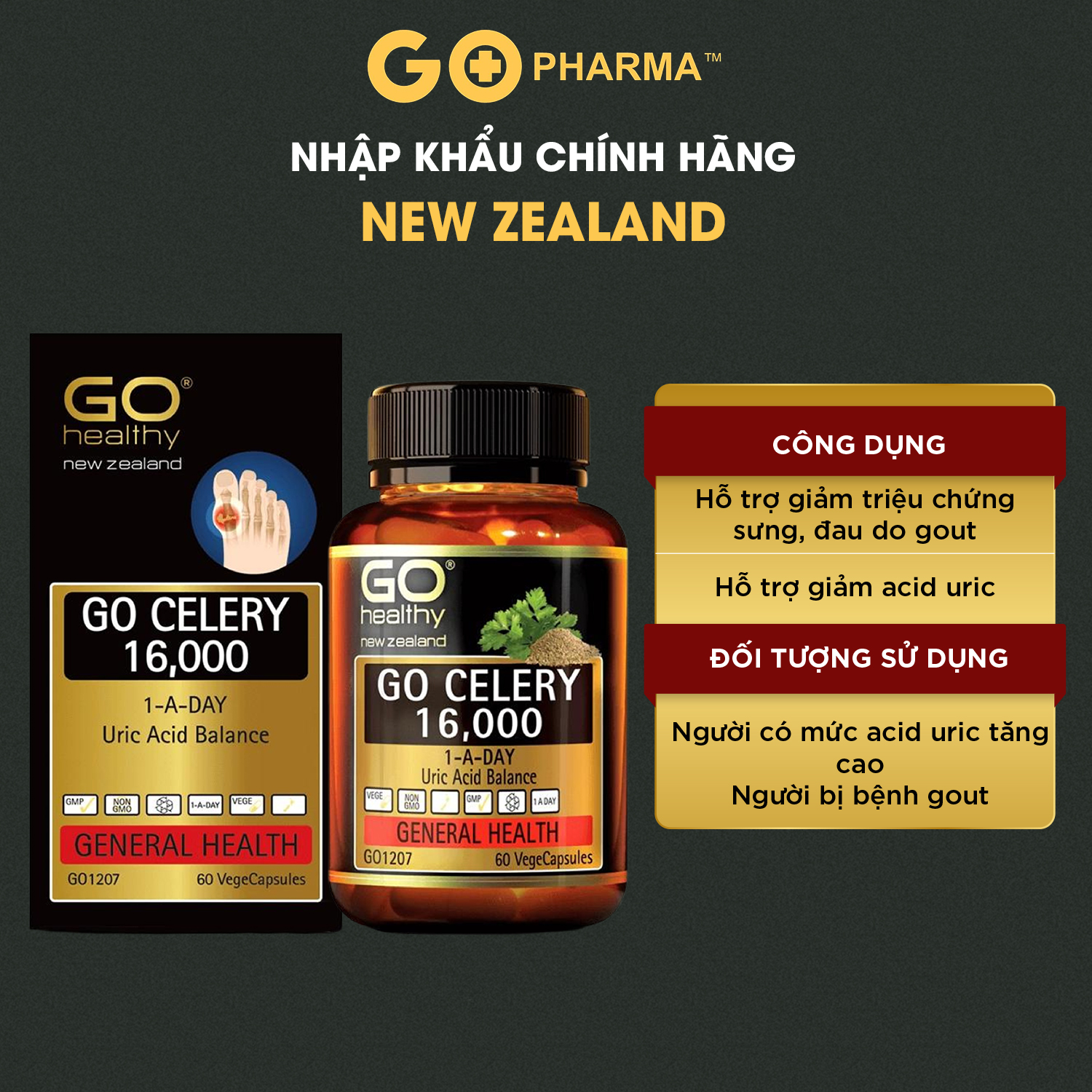 Viên Uống Gút nhập khẩu New Zealand Go Celery 16,000 - GO Healthy