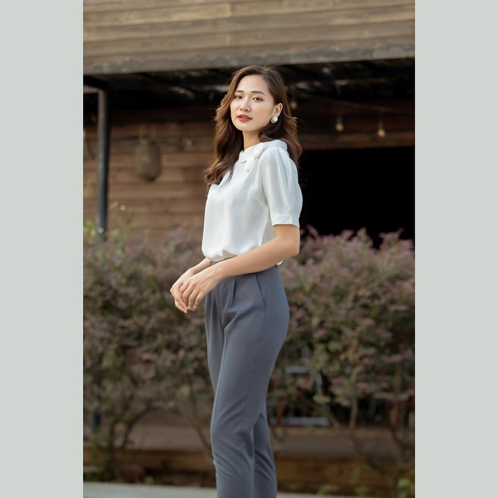 Áo Kiểu Nữ Công Sở Cổ Lọ Phối Nơ Tay Ngắn Thời Trang Eden - ASM156