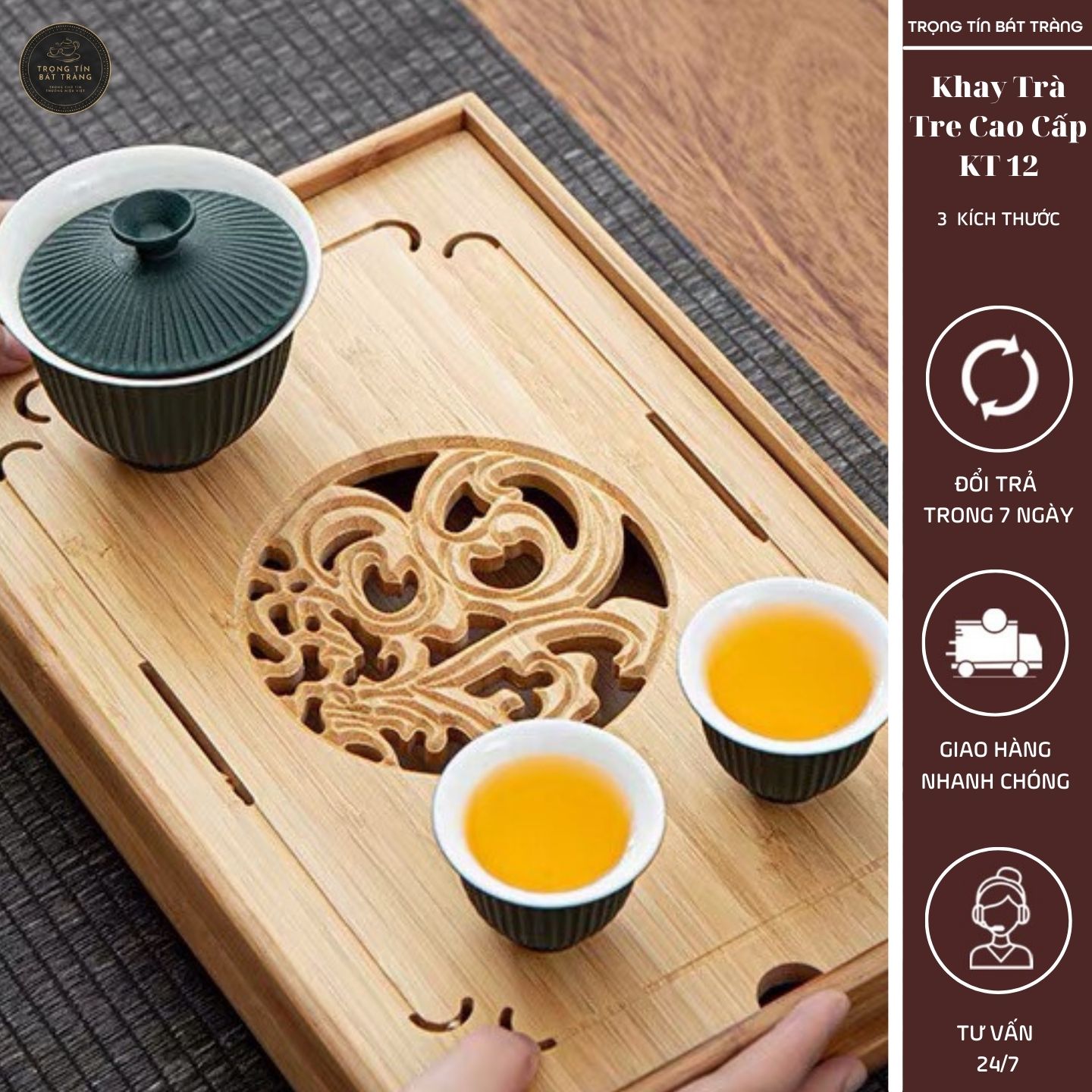 KT 12 Khay Trà Tre Cao Cấp Chữ Nhật Nhỏ