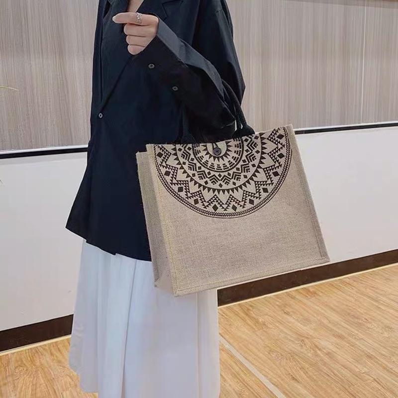 Túi Cói Du Lịch Họa Tiết TRỐNG ĐỒNG, Túi Cói Vintage Đi Biển, Đi Chơi Sang Trọng