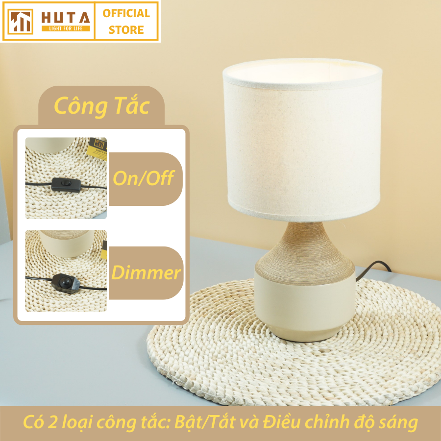 Đèn Ngủ Để Bàn Gốm Sứ Cao Cấp HUTA S14 Vân Màu Gỗ Độc Đáo Sang Trọng, Decor Trang Trí Phòng Ngủ, Khách Sạn, Đọc Sách Đầu Giường, Điều Chỉnh Độ Sáng, Ánh Sáng Vàng