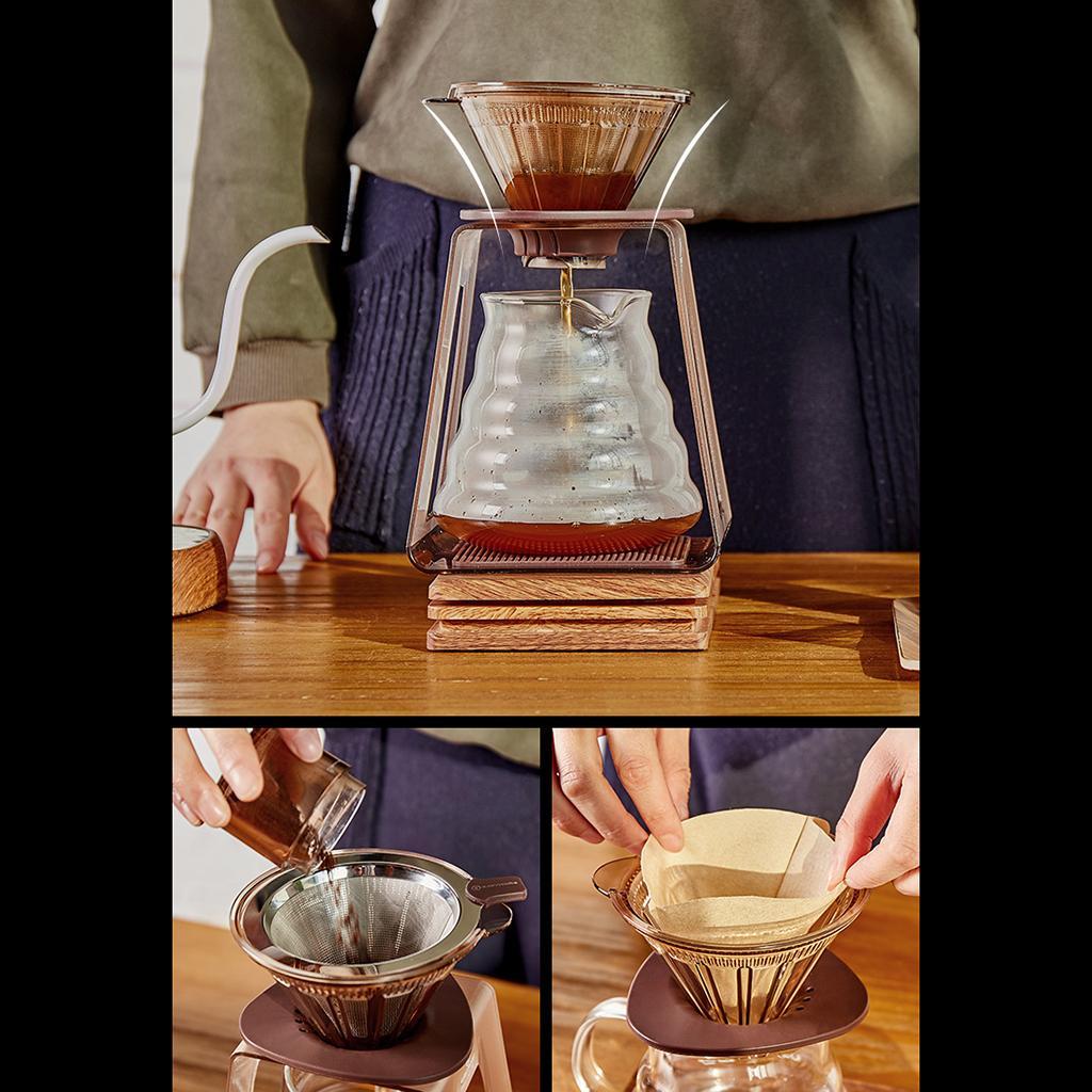 Kitchen Pour Over Cone Dripper Reusable Coffee Filter Cone with Cup Stand