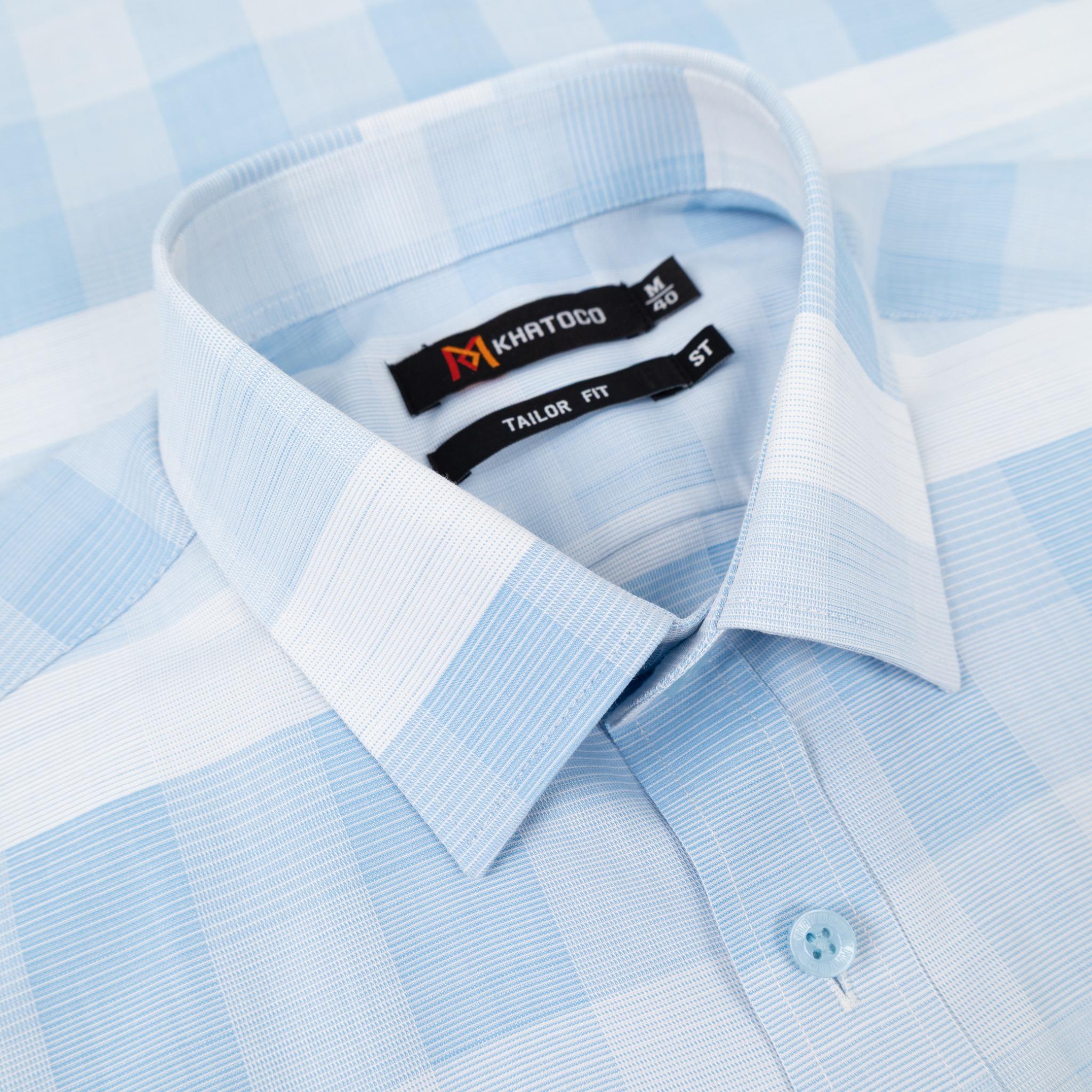 Áo sơ mi nam KHATOCO Tailor Fit ngắn tay A1MN538T2-CNCR816-2709-N