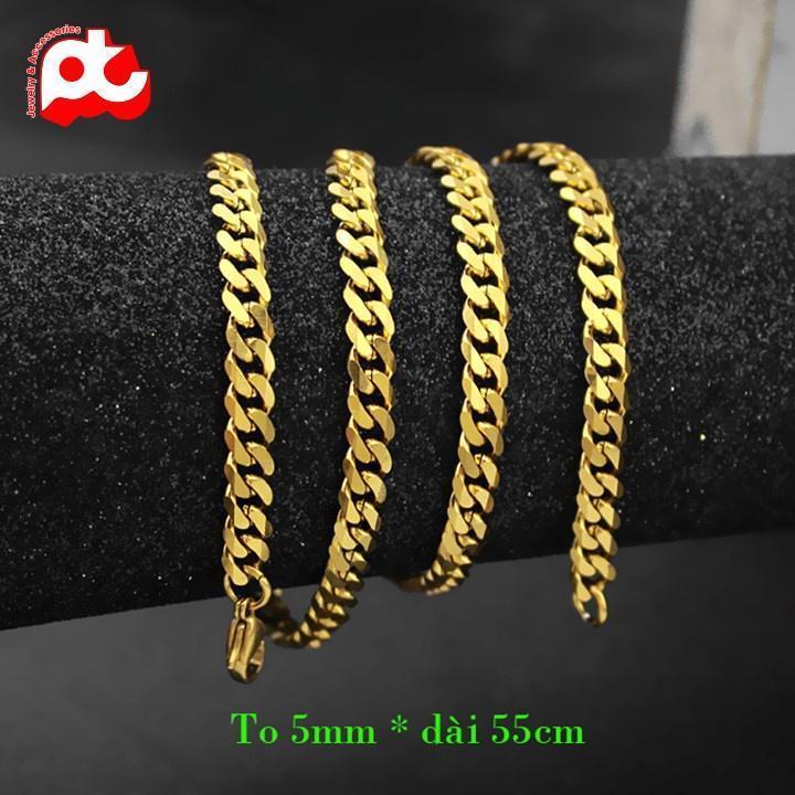 Dây chuyền nam cao cấp titan titan thép không gỉ lặc xéo trangsucpt kích cỡ 5mm mạ vàng PTDCNA176