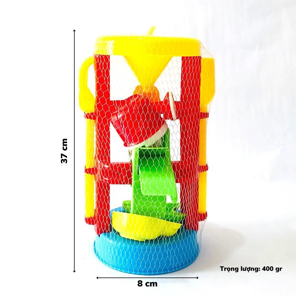 Bộ đồ chơi guồng cát nước đi biển dành cho bé gồm guồng quay và phụ kiện chơi xúc cát hạt muồng