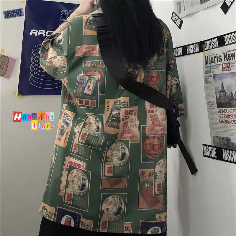 Áo Sơ Mi Hoạ Tiết Tay Lỡ Dáng Rộng, Sơ Mi Tay Lửng Unisex - MM