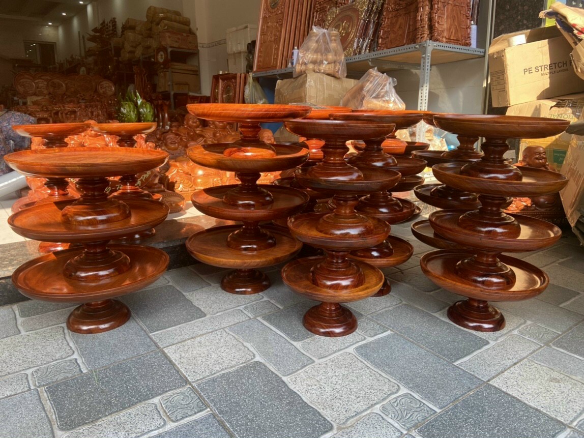 Mâm bồng bằng gỗ hương,chưng hoa quả bàn thờ ngang 20 cm