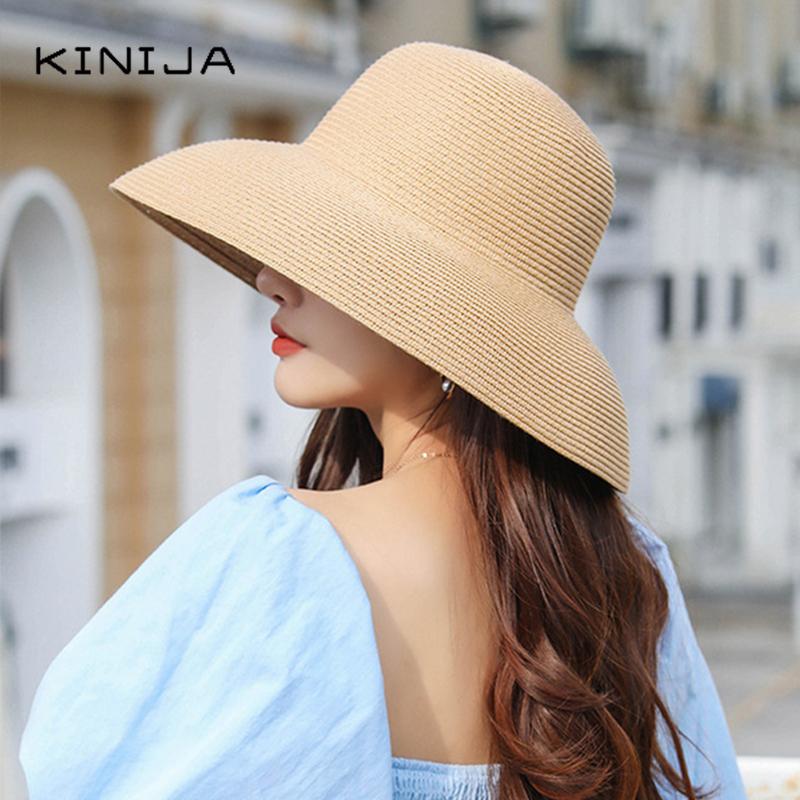 Hepburn Mùa Hè Hat Nữ Chắc Chắn Đồng Bằng Thanh Lịch Nón Rộng Vành Tròn Bảo Vệ Tia UV Đĩa Mềm Ống Hút Đi Biển Nón Panama chapeau