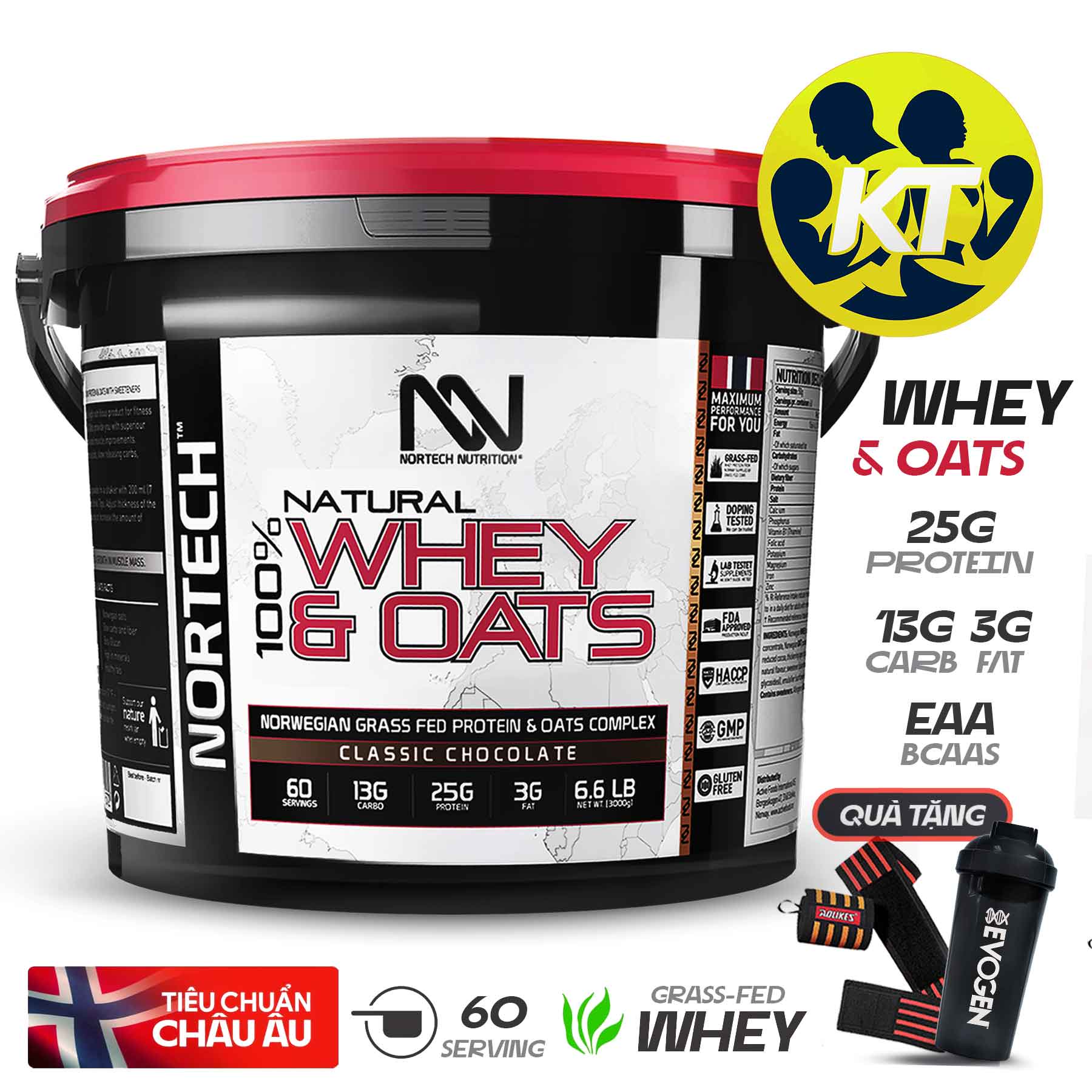 Sữa tăng cơ 100% Whey &amp; Oats từ Nortech Nuttrion (60 Lần dùng) – Whey Protein &amp; Carb tốt, chất xơ từ Yến mạch hữu cơ - Tăng cơ tự nhiên, cung cấp dinh dưỡng tối đa cho tập luyện thể thao