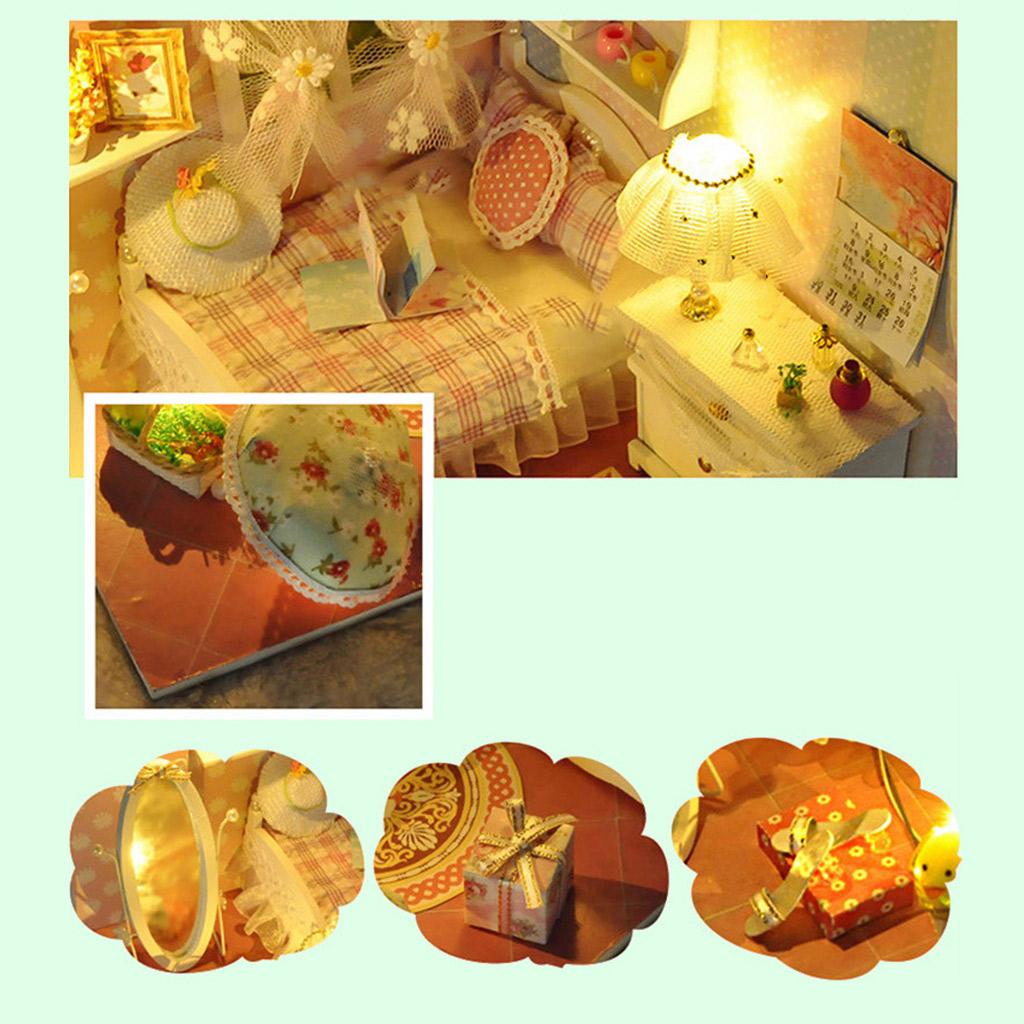LED Light Miniature DollHouse Creative Dustproof Cover Kit Festival Gift