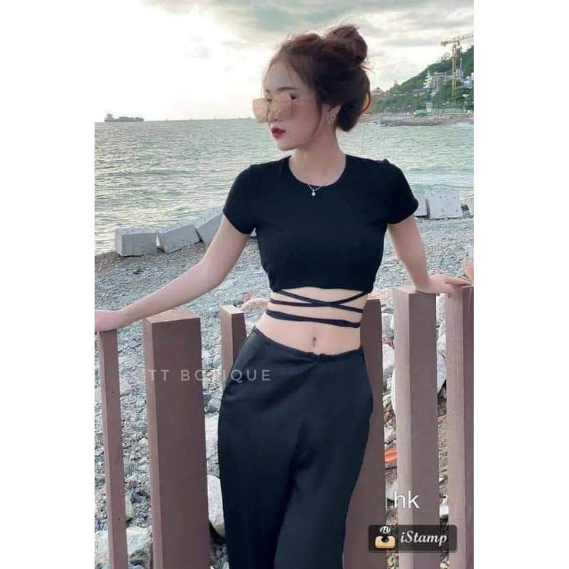 Áo cotton tay lỡ Unisex mặc đôi ,nhóm , lớp------ Áo CRT dây cột eo