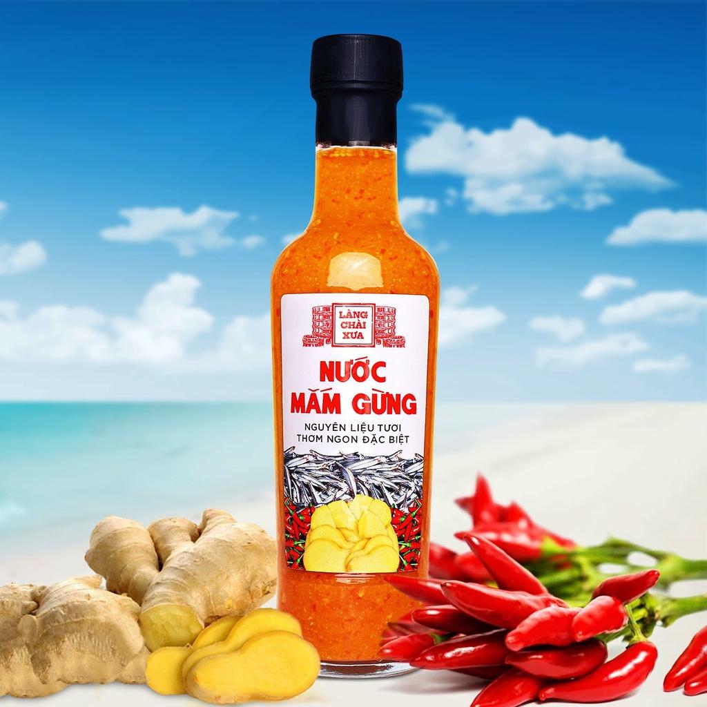 Nước mắm gừng pha sẵn cao cấp Làng Chài Xưa nguyên liệu tươi thơm ngon đặc biệt từ gừng tỏi ớt tươi chai thủy tinh 330g
