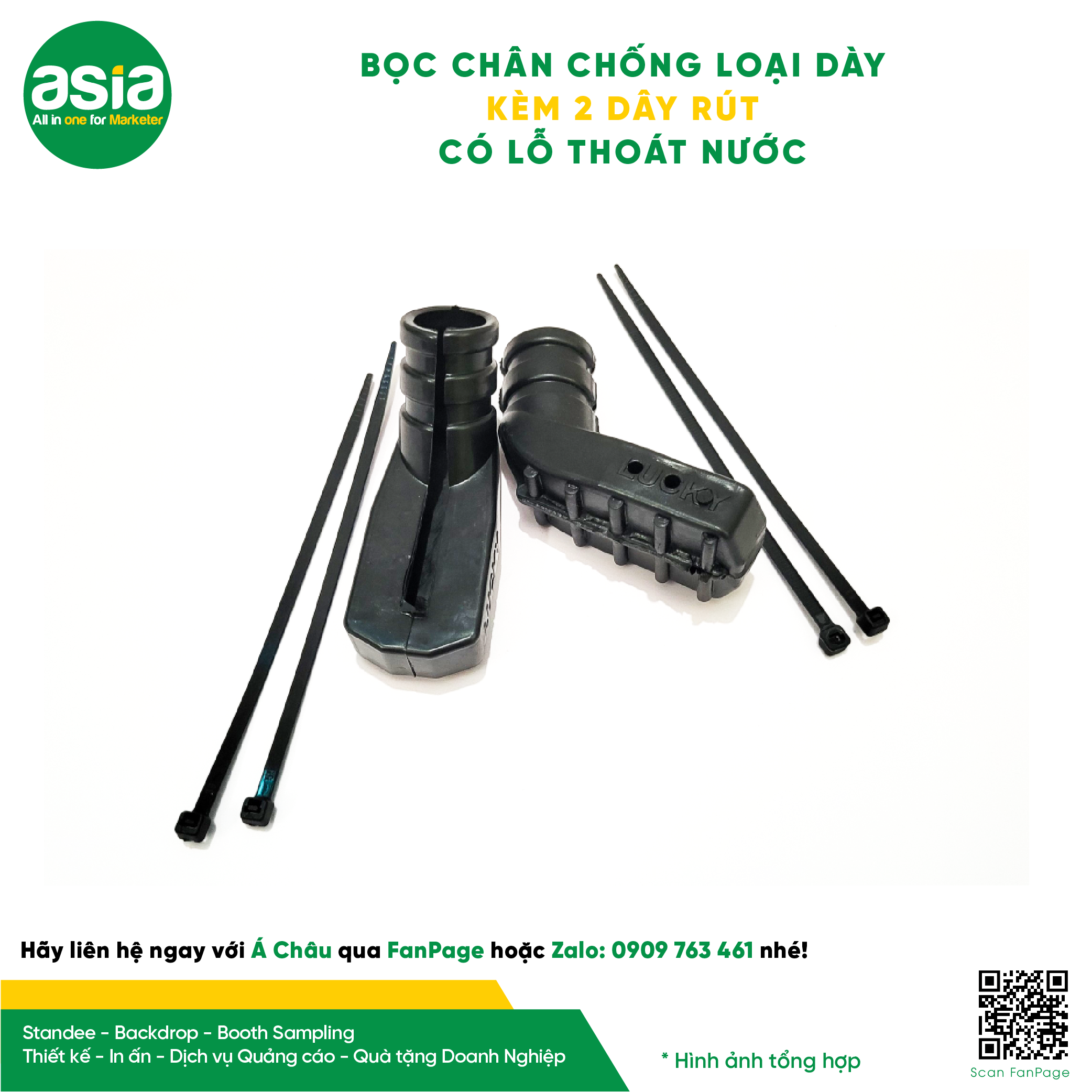 1 Bao bọc chân chống xe máy loại dày có lỗ thoát nước kèm 2 dây rút