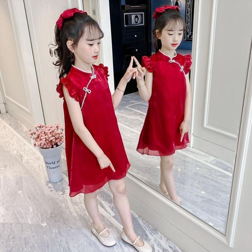 SHUANGYAN Cô gái sườn xám mùa hè Trung Quốc phong cách ăn mặc 2021 phong cách phương Tây trẻ em váy công chúa Hanbok cô gái nhỏ mùa hè ăn mặc