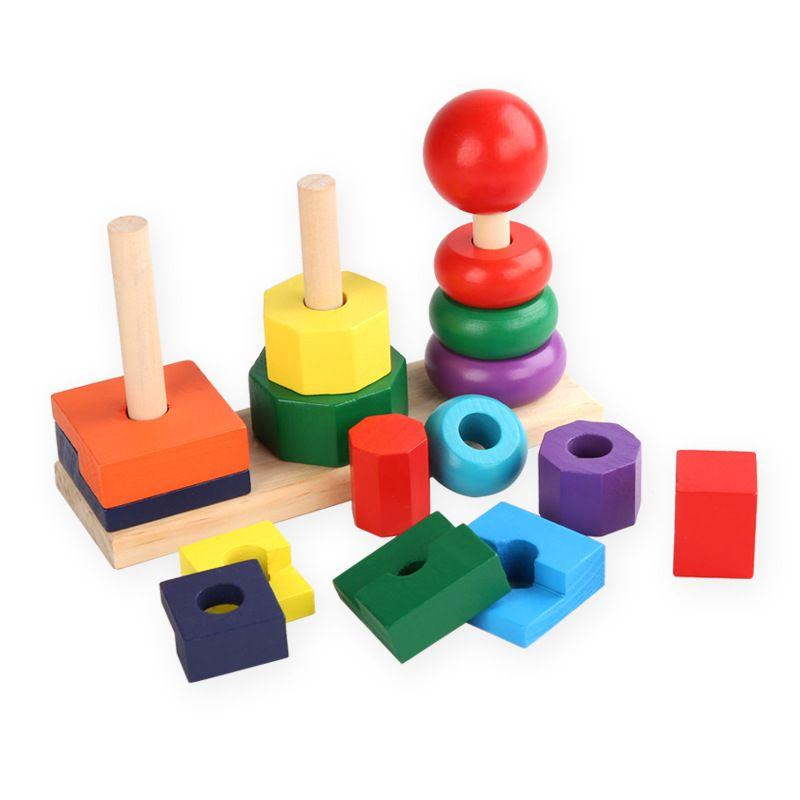 Bộ Giáo Cụ Montessori tháp xếp chồng 3 Cọc hình khối cho bé