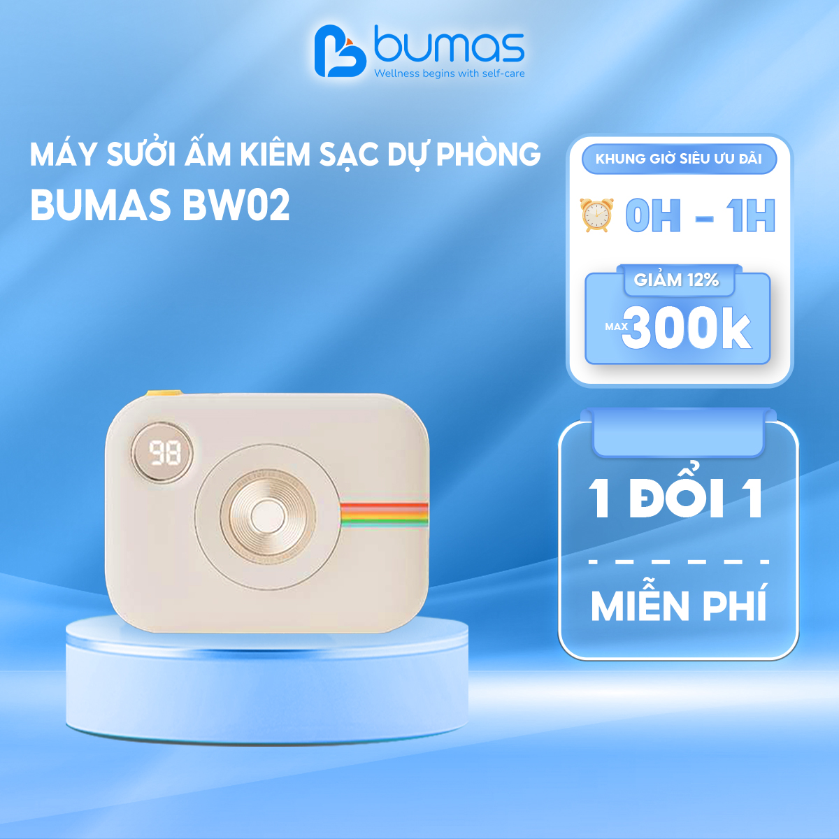 Máy Sưởi Ấm Mini Cầm Tay BUMAS BW02 - Kết Hợp Sạc Dự Phòng 10000mAh - Màn Hình Hiển Thị Nhiệt Độ Kỹ Thuật Số - Hàng Chính Hãng