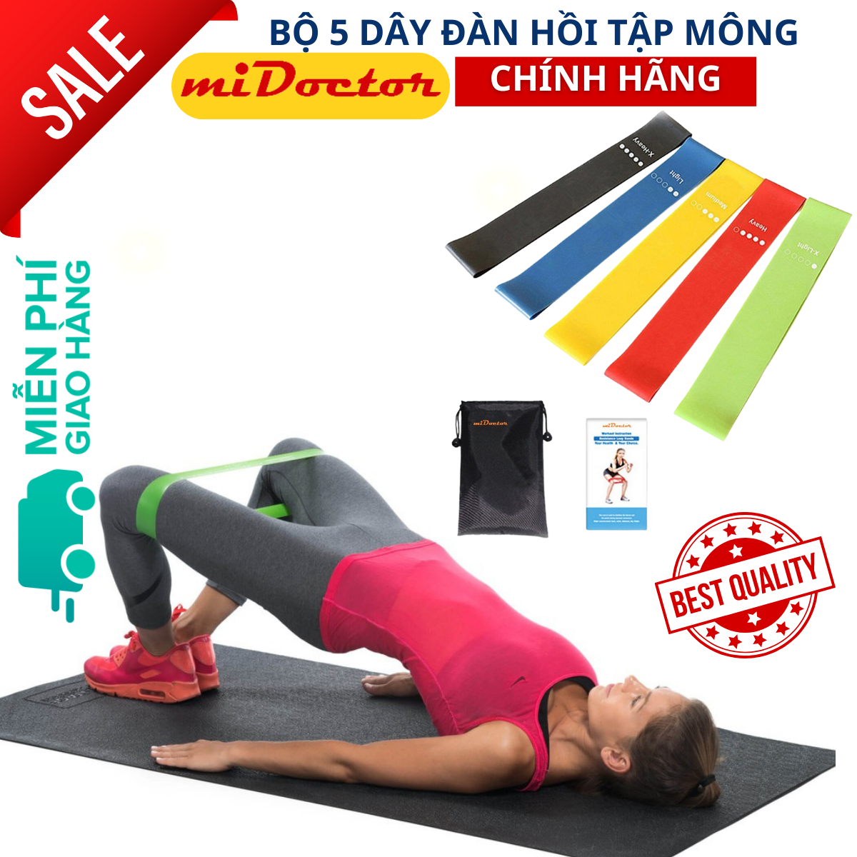 Bộ 5 Dây Đàn Hồi Tập Gym Yoga, Dây Kháng Lực, Dây Đàn Hồi Tập Thể Dục- Hàng Chính Hãng