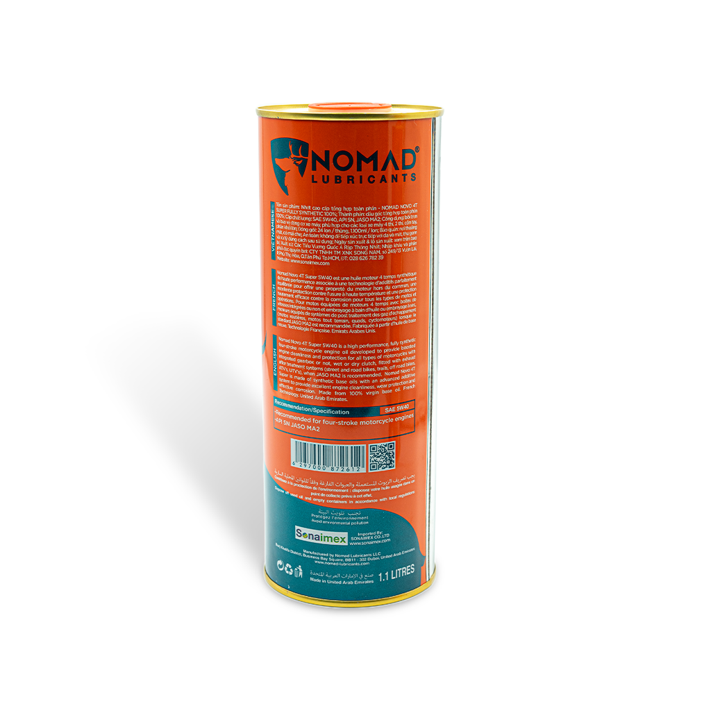 Nhớt Xe Máy Tổng Hợp Toàn Phần NOMAD Lon 1.1L 5W40-SN-MA2 Cho Xe Côn Tay Winner/Exciter/Sonic/ Mô tô PKL Nhập Khẩu Chính Hãng (xanh dạ quang)