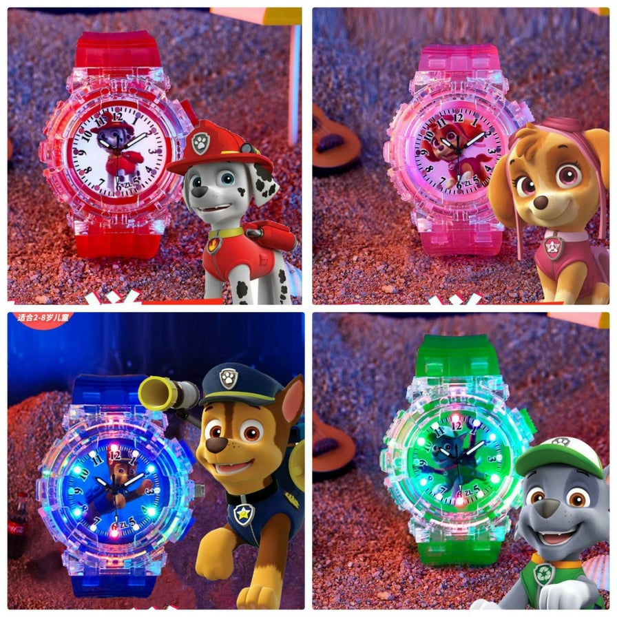 Đồng hồ đội chó cứu hộ Paw Patrol đèn led phát sáng Đồng hồ kim cho bé trai bé gái