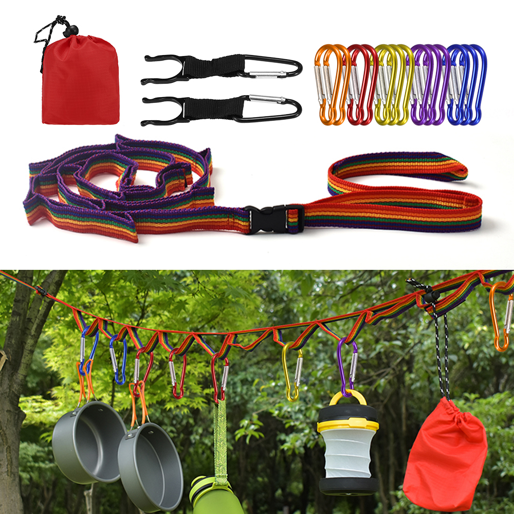 Dây Dự Trữ Với 13 Móc Khóa Carabiner Cắm Trại Đi Bộ Đường Dài