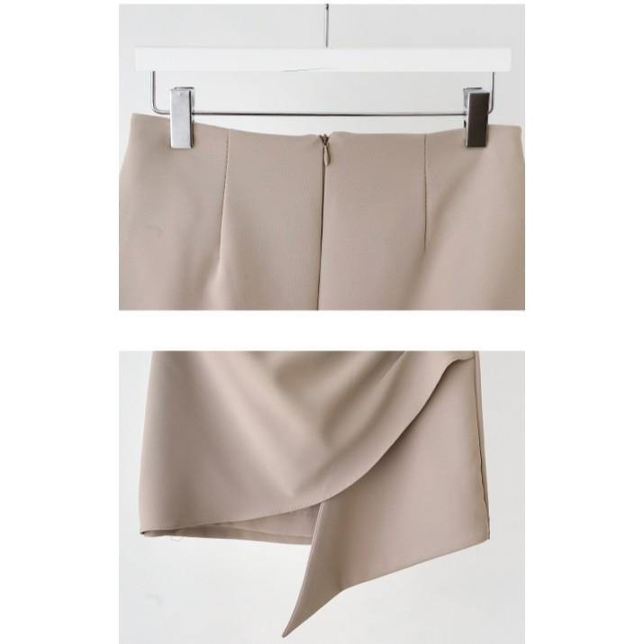 Chân váy A cách điệu vạt chéo bên hông, chân váy nữ dáng ngắn cạp cao 2 màu nâu đen Okella CV009