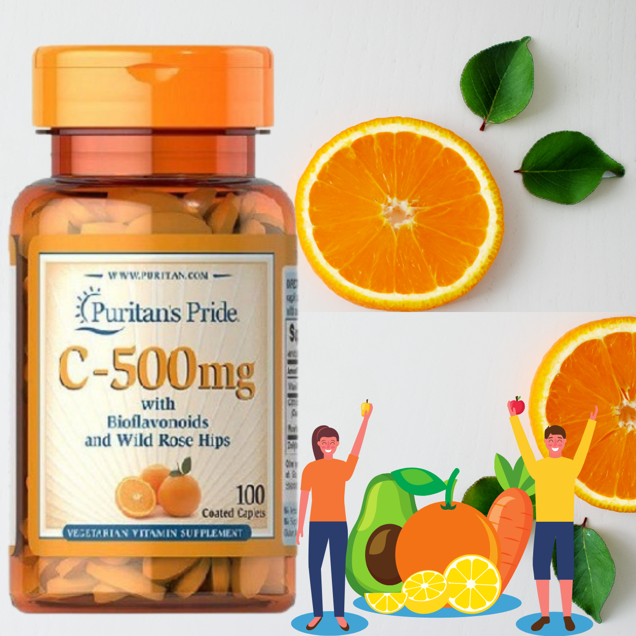 Vitamin C Mỹ Puritan's Pride 500 mg with Bioflavonoids & Wild Rose Hips tăng sức đề kháng, tăng sản xuất collagen, nhanh lành bệnh - Massel Official