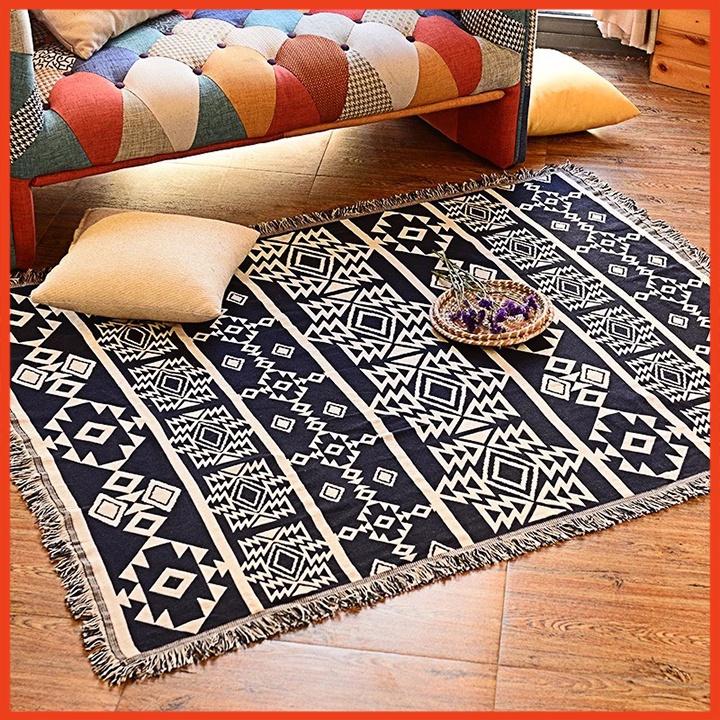 Thảm Vintage Dệt Sợi Bông Thô Tự Nhiên 180x130cm