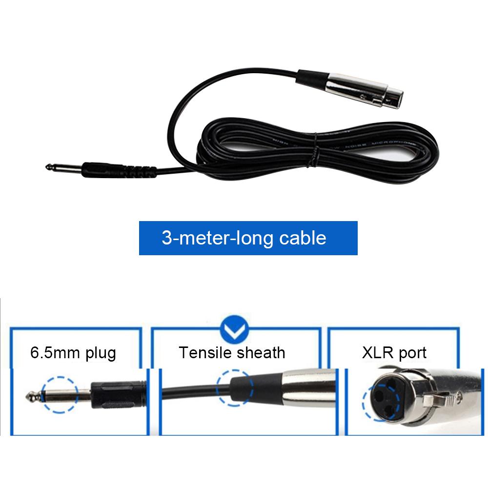 Micrô có dây Mic cầm tay động bằng kim loại với cáp 3 mét Tương thích với hệ thống Karaoke gia đình Máy tính để bàn TV