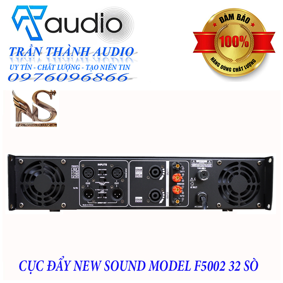 Cục đẩy công suất 2 kênh Newsound Model F5002 32 sò lớn đánh loa full bass 40,hàng chính hãng nhập khẩu 2023,bảo hành 24 tháng,tặng kèm jac canon