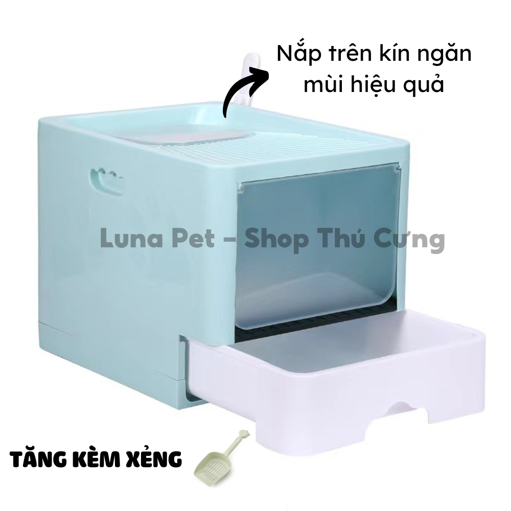 Nhà vệ sinh cho mèo 2 cửa LunaPet NV05 - Nhà vệ sinh mèo lớn với ngăn kéo kín chống văng cát