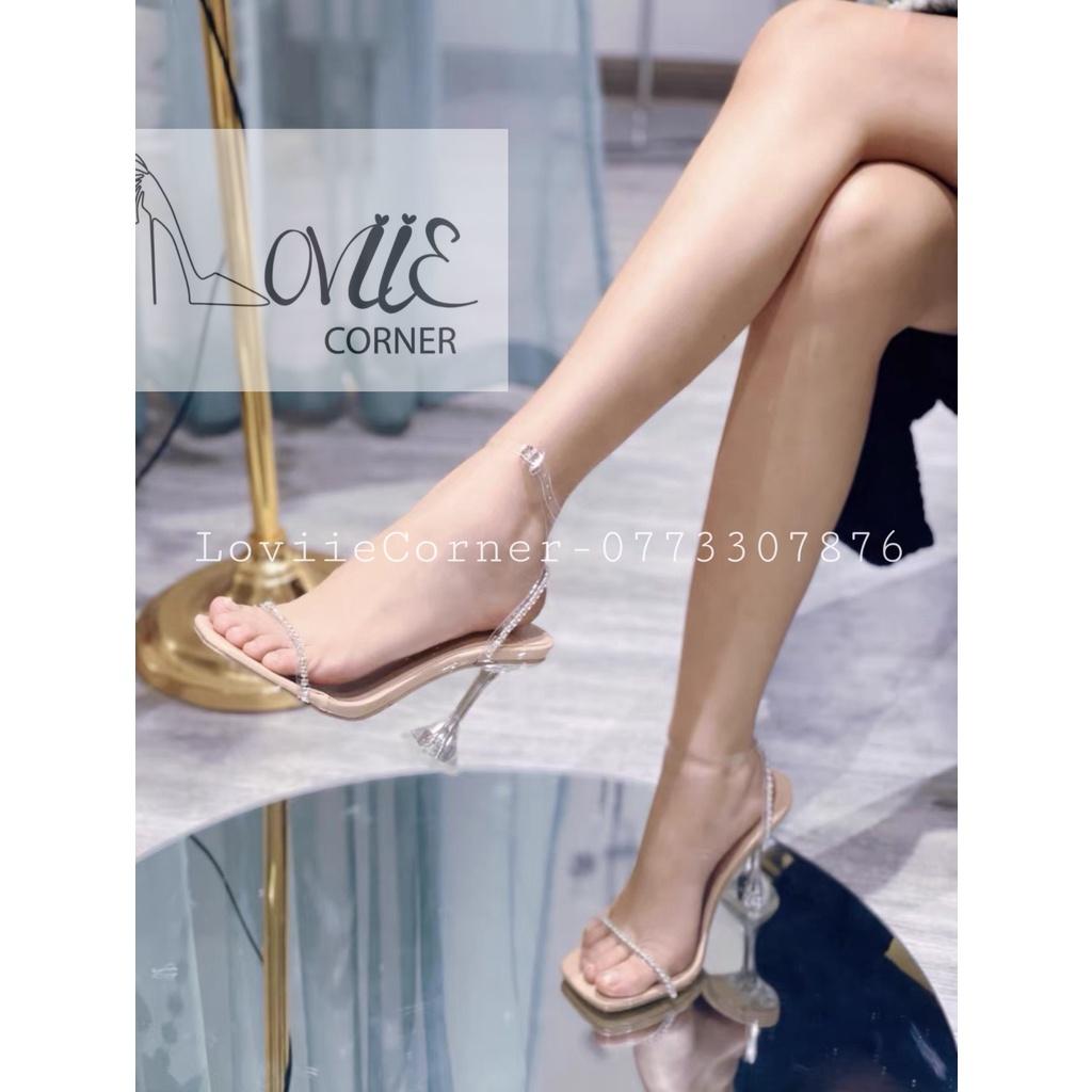 SANDAL CAO GÓT LOVIIECORNER - GIÀY THỜI TRANG MŨI VUÔNG 9 PHÂN - GUỐC NỮ DÂY NGANG MẢNH ĐÁ G220936