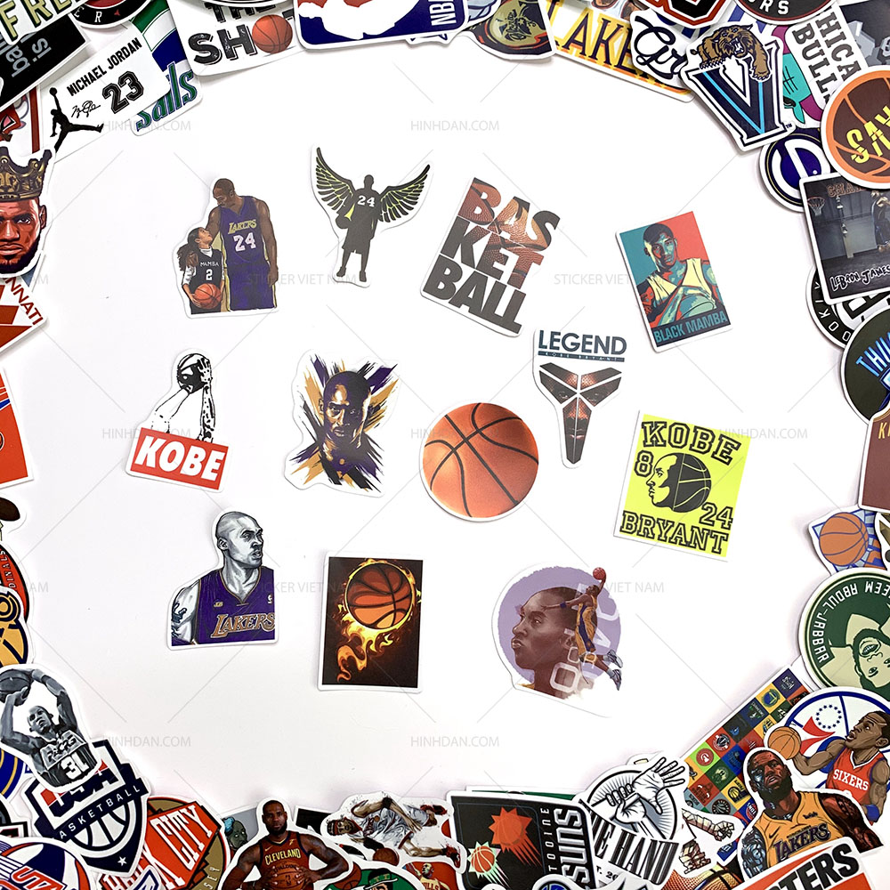 Sticker NBA Bóng Rổ - Chất Liệu PVC Chất Lượng Cao Chống Nước - Kích Thước 4-8cm