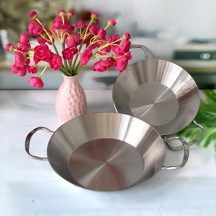 Chảo inox liền khối 20 -24 cm dùng được tất cả các loại bếp