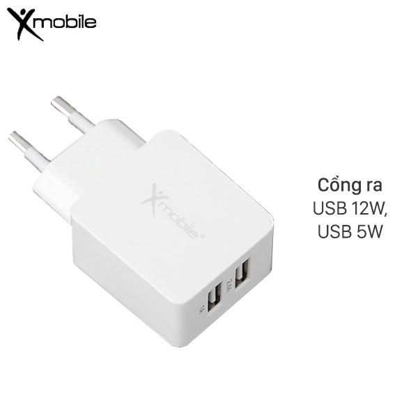 Adapter sạc 2 cổng USB 12W Xmobile DS476 Trắng - Hàng Chính Hãng