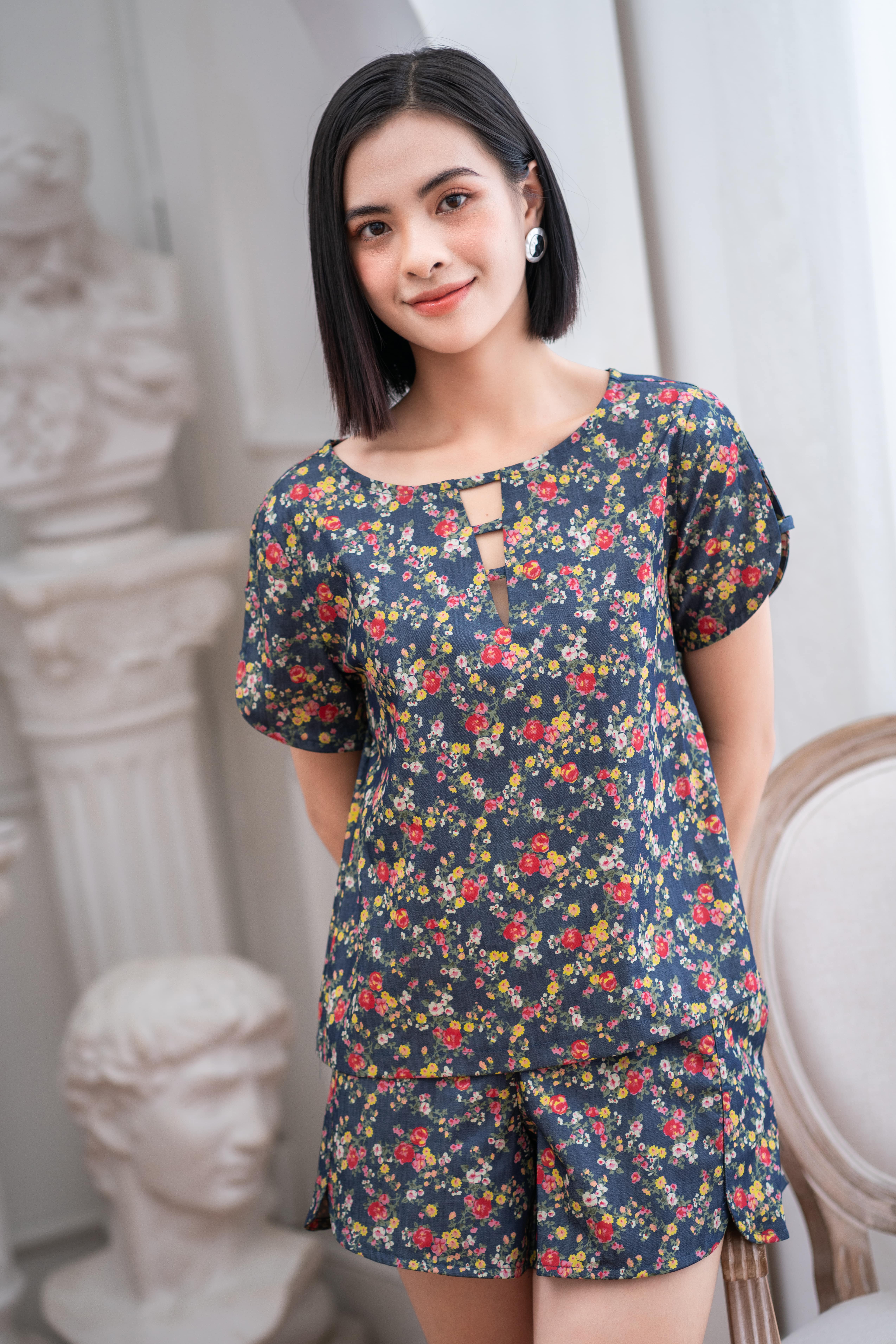Đồ bộ đùi có tay đan dây nhiều hoa
