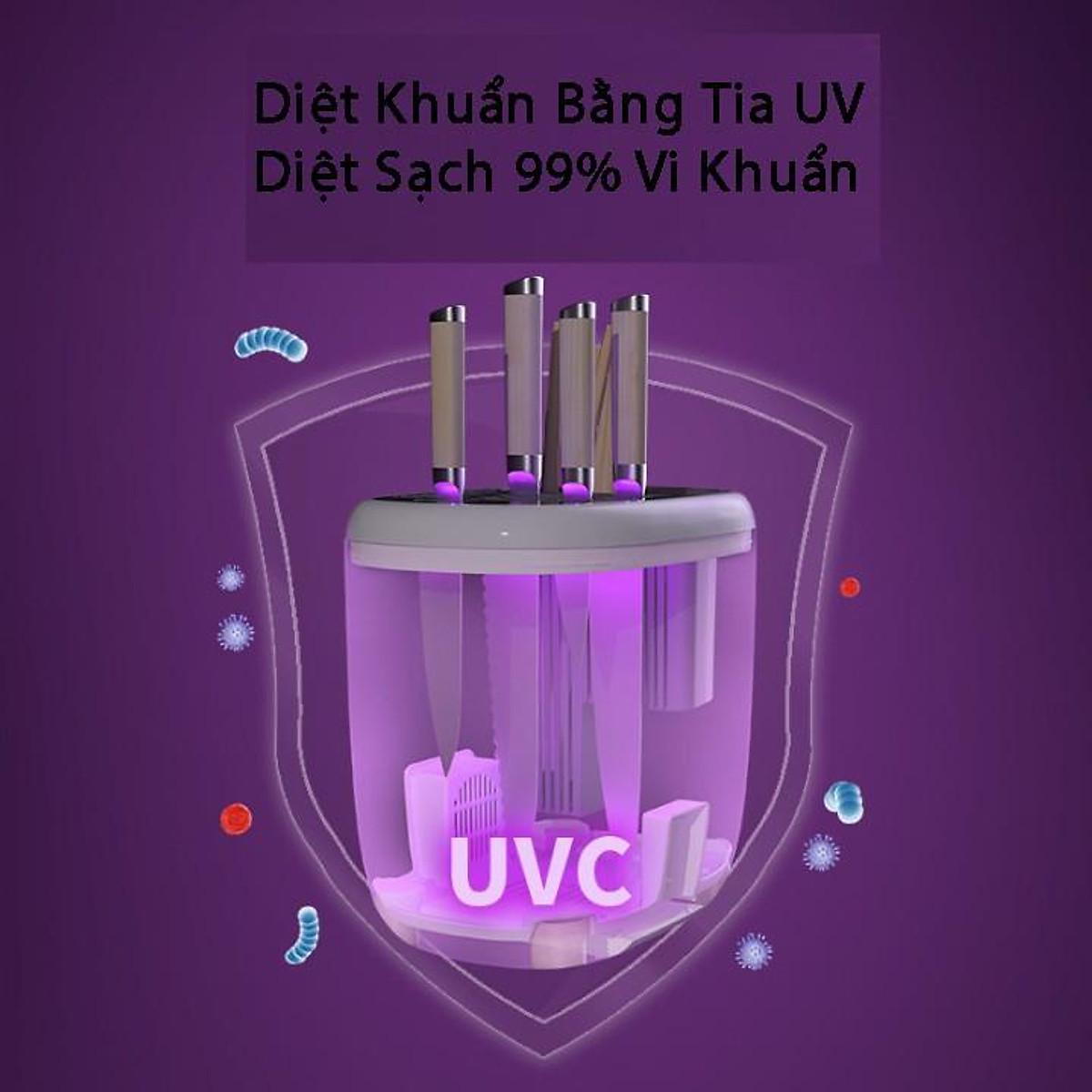 Kệ dao đũa thìa có khử khuẩn bằng tia UV - Máy khử trùng dao đũa thìa nhà bếp diệt khuẩn đa năng cao cấp