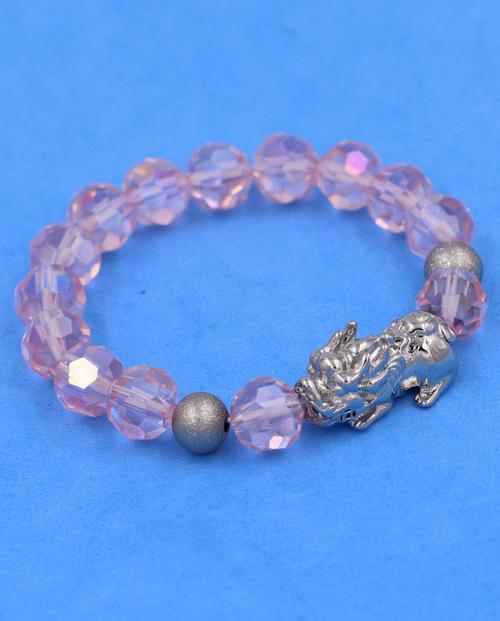 Chuỗi tay pha lê cắt giác Hồng Phấn 10 ly Mix Tỳ Hưu Inox 2 Bi VFLGHPTHEHB10 - Chuỗi tay thời trang phong thủy