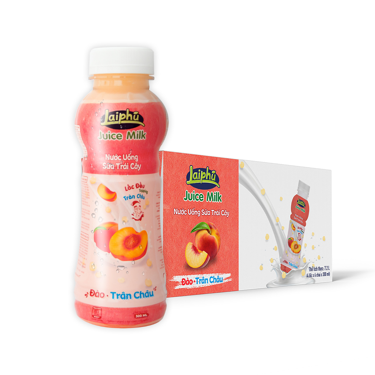Sữa Trái Cây Đào Trân Châu Lai Phú Chai 300ml - Thùng 24 Chai