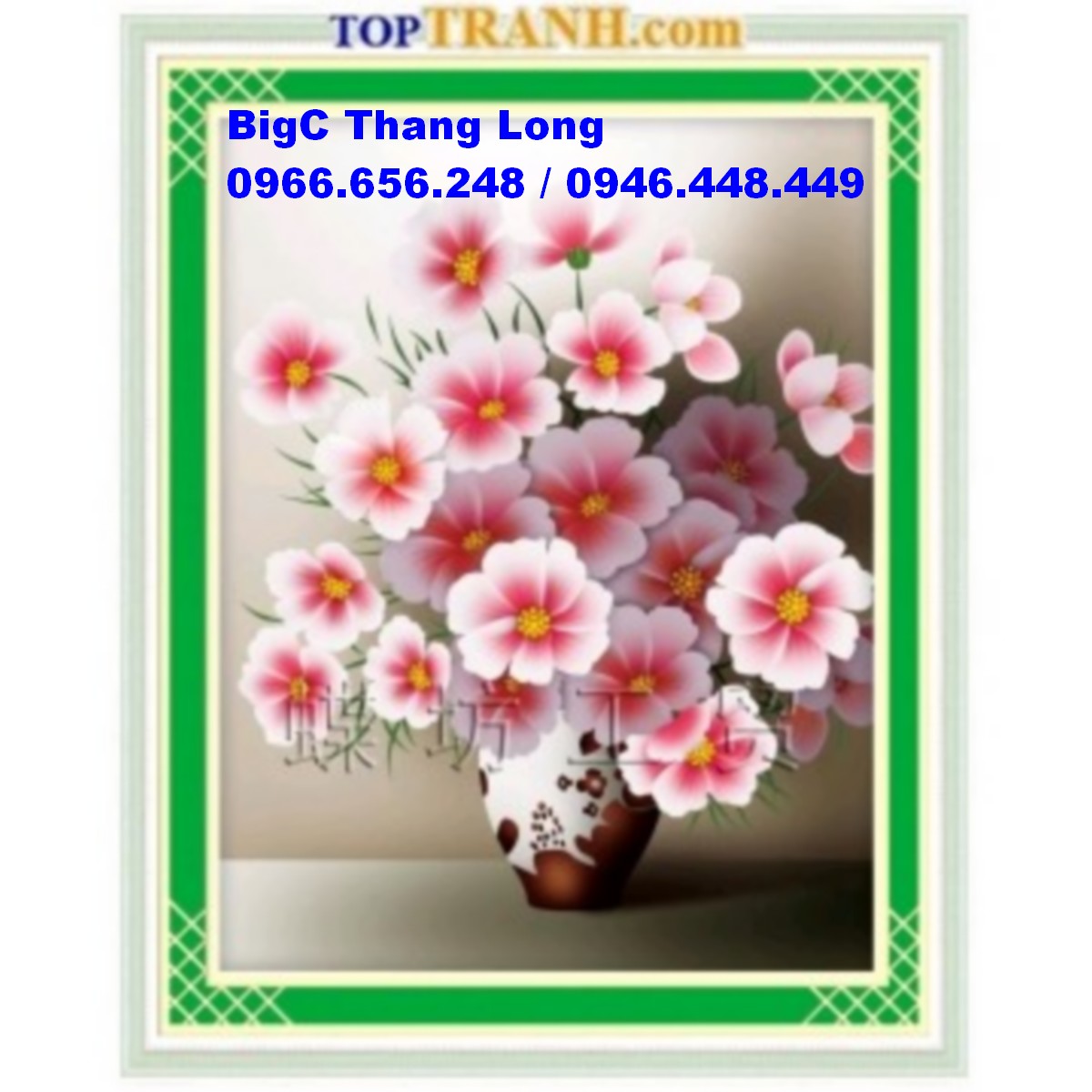Tranh thêu chữ thập bình hoa khoe sắc hồng A884 chưa thêu
