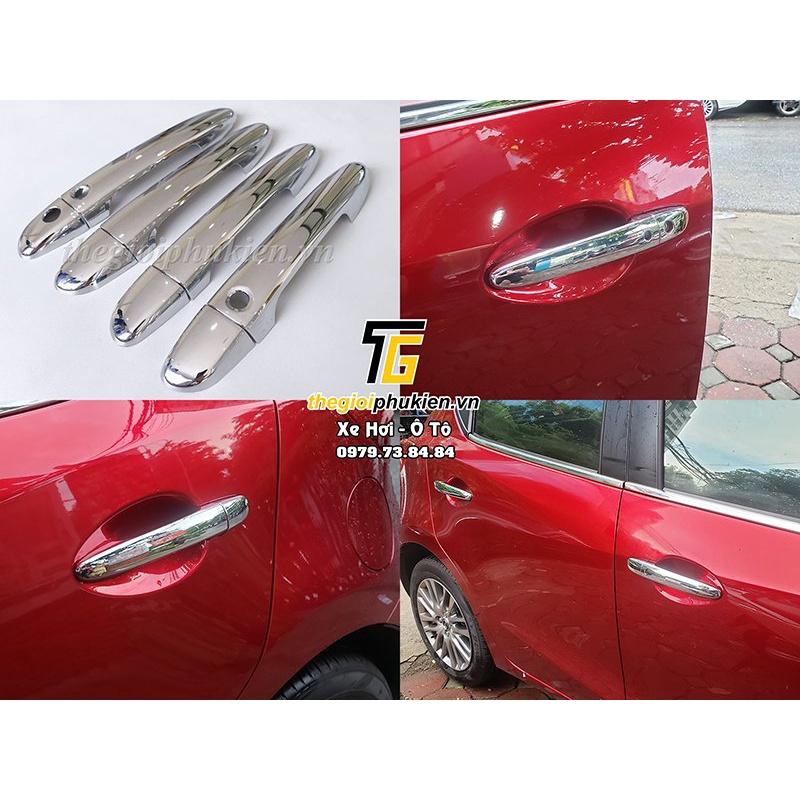 Bộ ốp tay nắm, hõm cửa xe Mazda 2 2021 mạ Crom