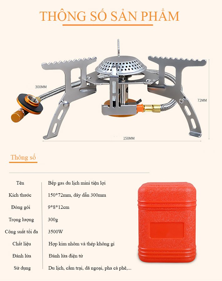 Bếp gas mini du lịch gập gọn tiện lợi an toàn chất lượng sử dụng đa năng (không kèm gas) BB7132