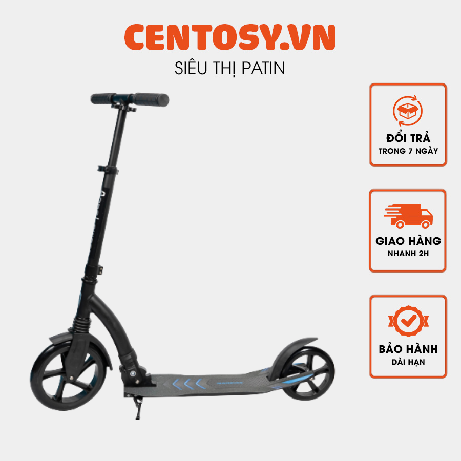 Xe trượt scooter người lớn Centosy A7 hàng chính hãng - màu Đen + tăng chiều cao 3 nấc + gập được