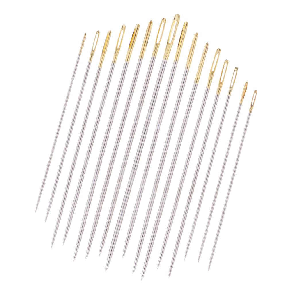 16Pcs/set Mixed Sizes Steel Hand Sewing Needles Embroidery Mending Gold Tail
